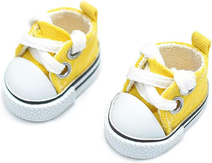 Mini Doll Shoes, 1 Pair Cute Lace up Canvas Sneakers Compatible for 17Cm/15Cm Doll Shoes Toy Outfit Accessories(White)