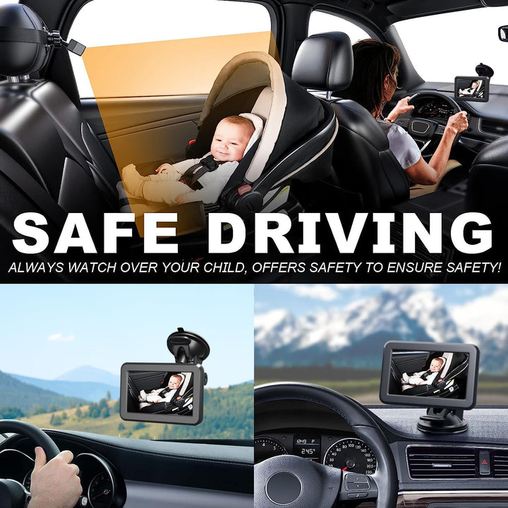 Baby Car Mirror, Back Seat Baby Car Camera with HD Night Vision Function Display, Reusable Sucker Bracket, Wide View, 12V Cigarette Lighter, Easily Observe the Baby’S Move