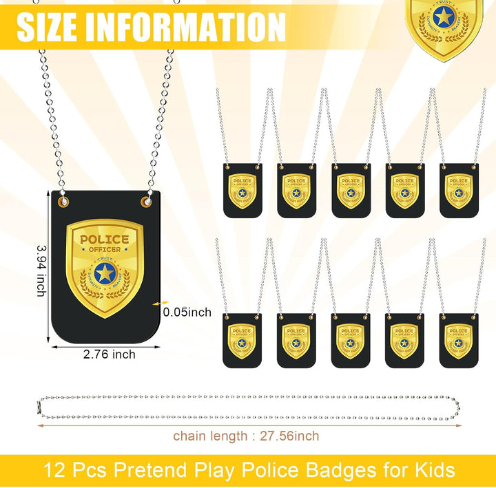 12 Pcs Pretend Play Police Officer Badges Detective Sheriff Cop Fbi Fake Badge Prop with Chain Police Party Accessories Halloween Dress Up