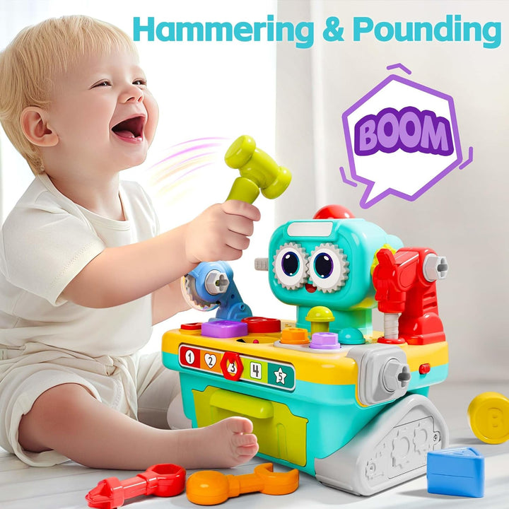 Toddler Musical Workbench Toys for One Year Old Boys, Baby Pretend Play Tool Set, Infant Shape Sorter Activities, Kids Pounding Game, 1St Birthday Gift for 12 18 24 Month Girls Age 1 2 3