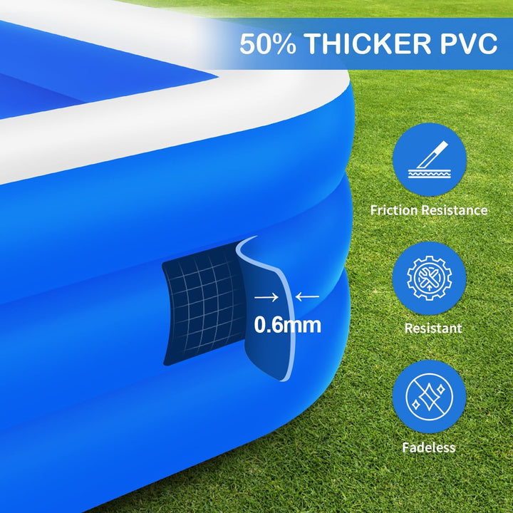 Large Inflatable Swimming Pool, 145" X 74" X 22" Extra Large Blow-Up Kiddie Pool with Repair Patch, Family Swimming Pool for Backyard, Summer Water Party, Indoor Outdoor