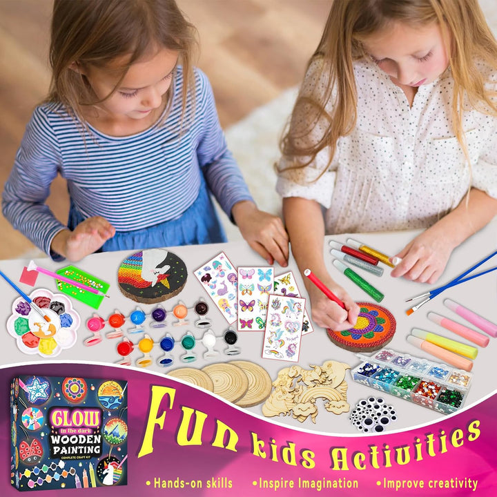 Kids Wooden Painting Kit-Glow in the Dark-Arts & Crafts Gifts for Boys Girls Ages 5-12-Craft Activities Kits - Creative Art Toys for 5, 6, 7, 8, 9, 10, 11 & 12 Year Old Kids