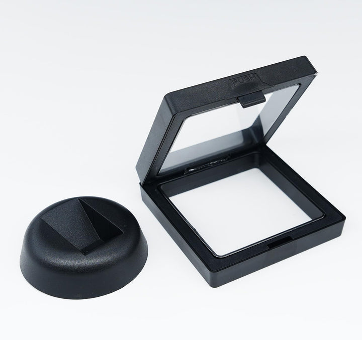 10Pcs Coin Holder Challenge Coin Display Stand, Black 3D Floating Display Case for AA Coin Medallions Jewelry Rock Gem Arrowhead Collecting and Display (2.75×2.75×0.8 Inches)