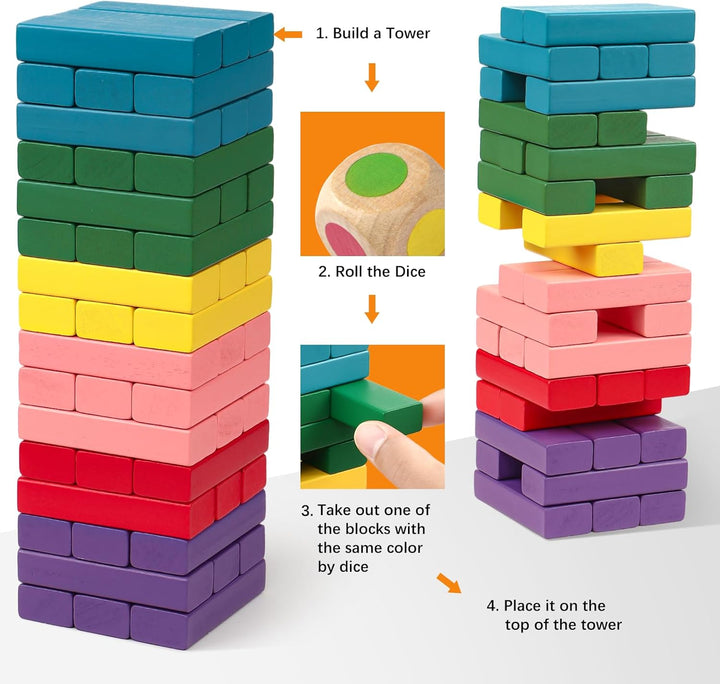 Wooden Stacking Board Games Building Blocks for Kids Boys Girls- 48 Pieces