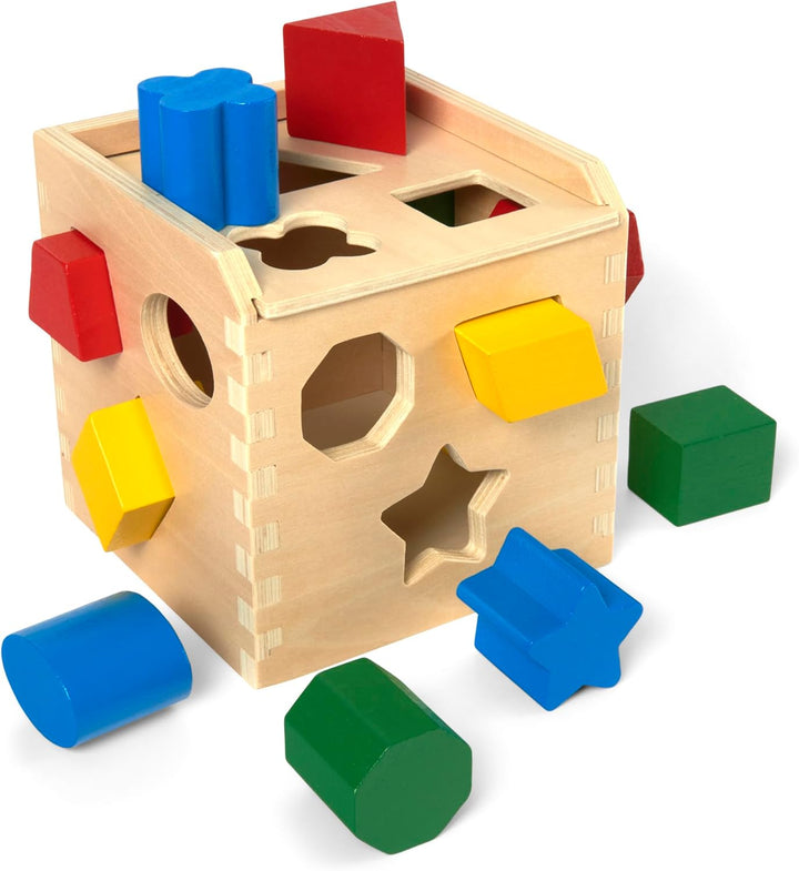 Shape Sorting Cube - Classic Wooden Toy with 12 Shapes