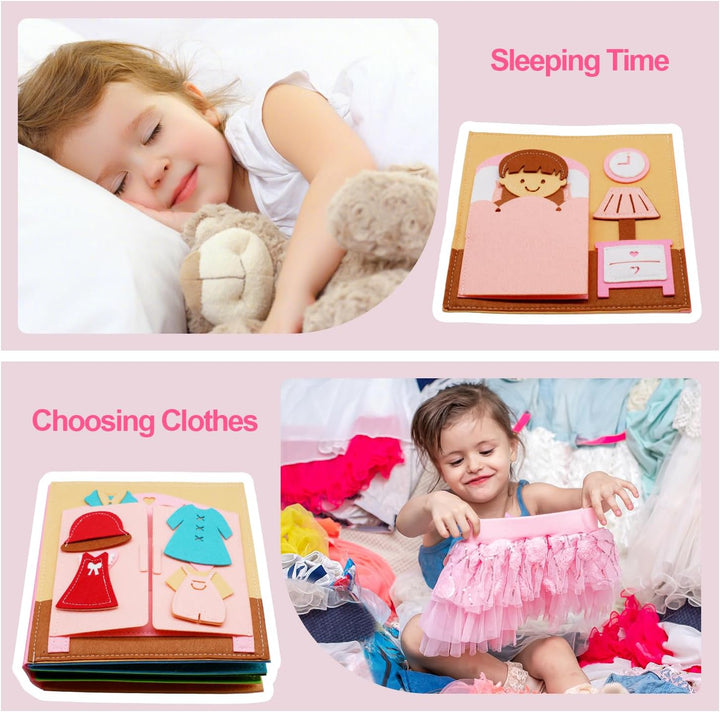 Montessori Felt Busy Book Toddlers Quiet Book Preschool Early Learning Educational Travel Toys for Kids Age 2 3 4 5 6 Years Travel Essentials Daily House Learning Activities Girls Gift