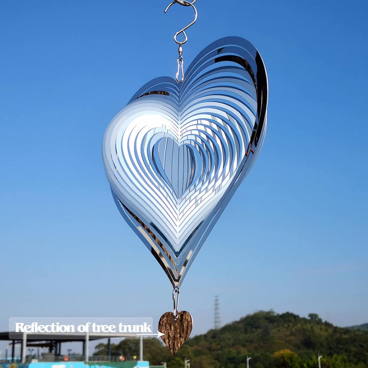 Stainless Steel Reflective Wind Spinners Outdoor Garden Decor,Sparkly Wind Spinner Bird Devices Deterrent to Scare Birds Away from Yard Patio Farm,Metal Heart Wind Spinners Gifts for Mom, Women