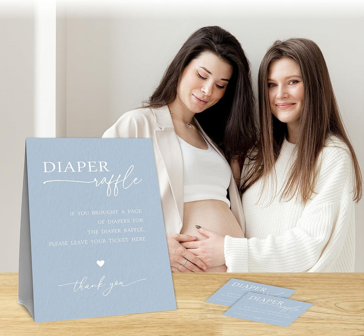 Diaper Raffle Set for Baby Shower - Minimalism - 1 Standing Sign & 50 Diaper Raffle Tickets，Gender Reveal, Baby Announcement Party Decorations & Supplies(Navy)- NBK - A10