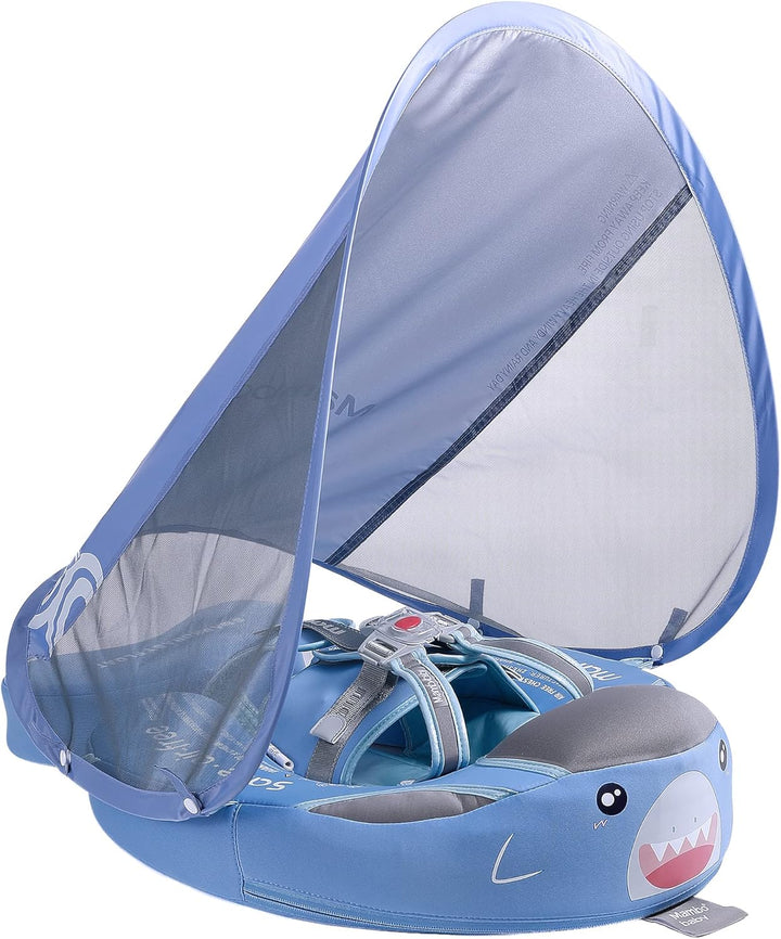 Mambobaby Float Add Tail Baby Swim Float with Canopy, Non-Inflatable Solid Baby Float, Upgrade Soft Skin-Friendly Fabric Material Infant Swim Float (Special Edition Green)