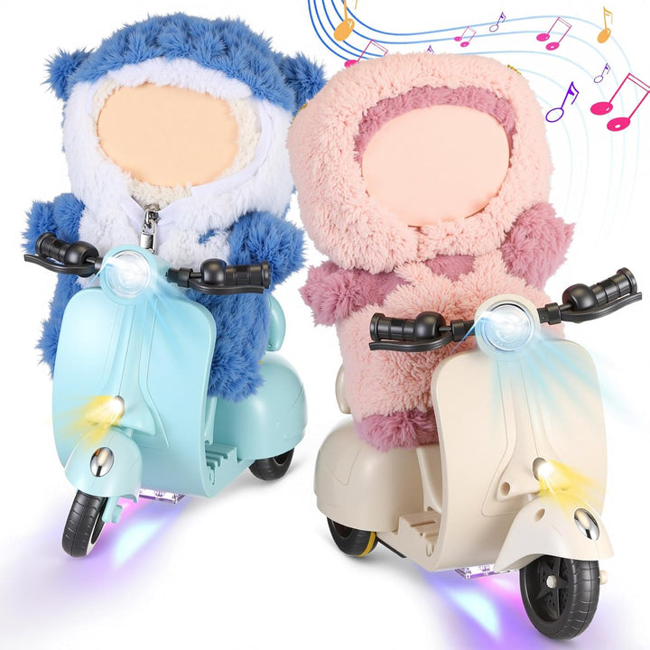 Mini Electric Doll Scooter Vehicles Toy 4 Colors Available Funny Doll Accessory with Music & Lights Could Rotate 360° Cute Plastic Scooter Toy Ornaments Battery Not Included (Cream)
