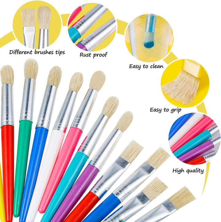 24 Pcs Paint Brushes for Kids Bulk - Colorful round and Flat Kids Paint Brushes, Easy Clean and Hold Toddler Paint Brushes for Acrylic Oil Watercolor Washable Paint