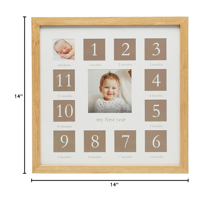 My First Year Picture Frame, Baby'S First Twelve Months Photo Collage and Gender Neutral Keepsake, Ideal for Baby Shower, New Mom Gift and Nursery Decor, Wood