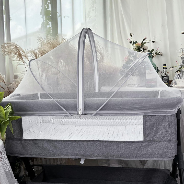 Bassinet Cover Mosquito Net for Babies to Keep Insects/Bugs/Cats Out, Toddler Bassinet/Bedside Sleeper/Crib Net with Two-Way Zippers & Storage Bag, Breathable Mesh Holes, White
