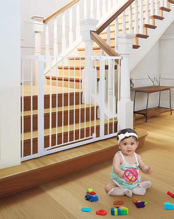 36" Extra Tall Baby Gate for Stairs and Doorways - Fits 29.5" to 48.8" Wide Openings, Auto Close Extra Wide Dog Gate for House, Pressure Mounted Easy Walk through Pet with Door, Black