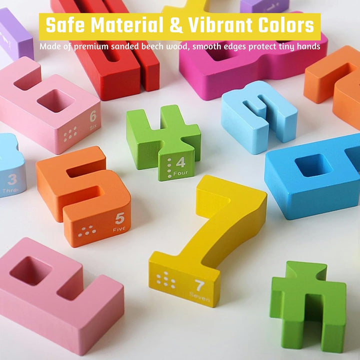 20PCS Wooden Number Building Blocks 1-10 - Montessori Math Stacking Number Blocks Toys with Counting Games, Digital Building Blocks Friends of 10, STEM Learning Toys for Kids Ages 3-8