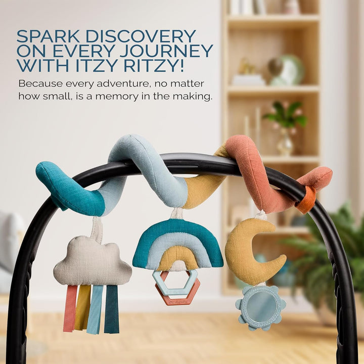 Spiral Car Seat & Stroller Activity Toy - Stroller & Car Seat Toys for Ages 0 Months and up - Hanging Toys Include Clinking Rings, Mirror and Textured Ribbons (Rainbow)
