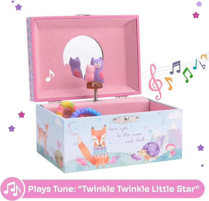 Girl'S Musical Jewelry Storage Box with Spinning Owls, Woodland Design, Twinkle Twinkle Little Star Tune