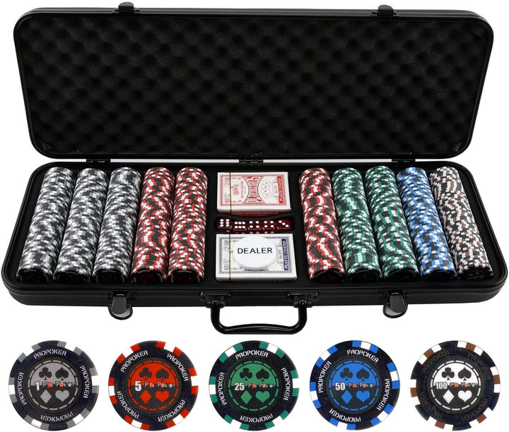 Pro Poker Chips, Poker Set - 13.5G 500 Piece Casino Clay Poker Chips with Denomination Numbers for Texas Holdem - New Upgraded Poker Chip Case