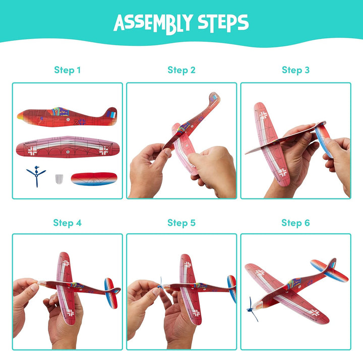48 Flying Gliders Airplane Toys (8") for Kids, Boys & Girls - Goodie Bags Birthday Party Favors - Easy to Assemble