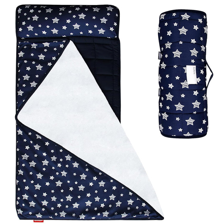 Toddler Nap Mat with Fleece Minky Blanket, Lightweight, Soft Perfect for Kids Preschool, Daycare, Travel Sleeping Bag Boys and Girls, 21" X 50" Fit Standard Cot