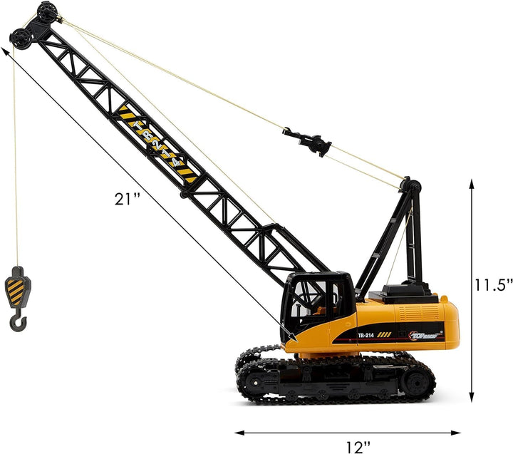 15 Channel Remote Control Crane Toy - Battery Powered 1:14 Scale RC Construction Vehicles with Heavy Metal Hook - Toy Truck for Kids 8-12 - Full Functional RC Crane with 2.4Ghz Remote