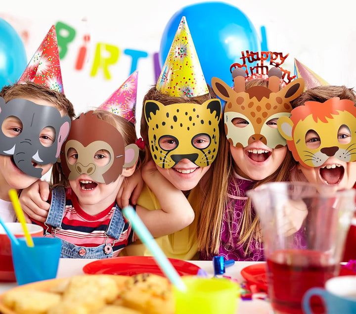 16 Pcs Safari Animal Masks for Kids Jungle Zoo Animals Cartoon Masks for Woodland Animal Theme Birthday Party Decorations