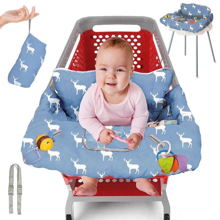 Shopping Cart Cover for Baby, High Chair Cover for Restaurant Seat - Grocery Cart Cover for Baby Girl and Boy, Comfortable Cotton Buggy Covers for Babies - Padded Toddler Shopping Cart Cover