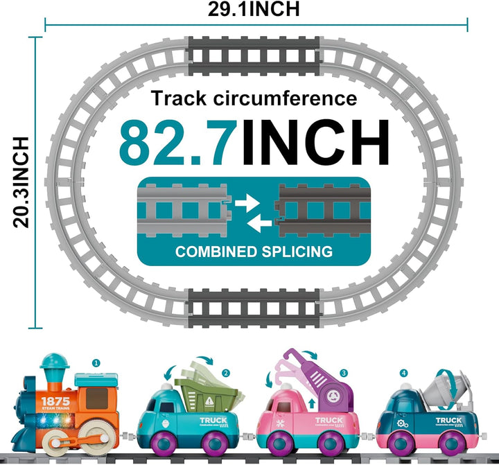 Train Set for Toddlers, Magnetic Train Toys for Toddlers 3+, 4Pcs Trucks Toy Train for Boys and Girls, Birthday Christmas Toy Gifts for 3 4 5 6 7 8 Years Old