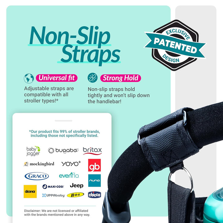 Stroller Caddy Organizer with Cup Holder, Non Slip Straps Bag for Phone, Pet Stroller Accessories, Universal Fits Uppababby Vista V2 Wonderfold Wagon, Doona and More