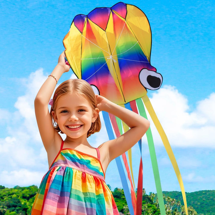 Large Octopus Kites for Kids & Adults,Big Kite for Beginners, Kites for Kids Ages 4-8,Outdoors Activities with Line and Handle