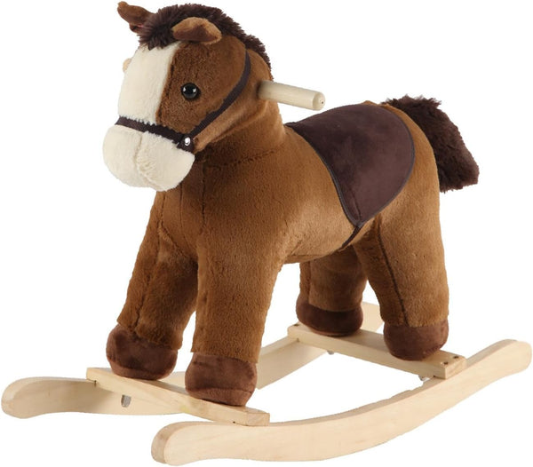 Rocking Horse, Dark Brown Horse Rocker for Toddlers 18M+, Plush Ride on Horse Toy with Realistic Sound,Soft Stuffed Filling, CPC Certified