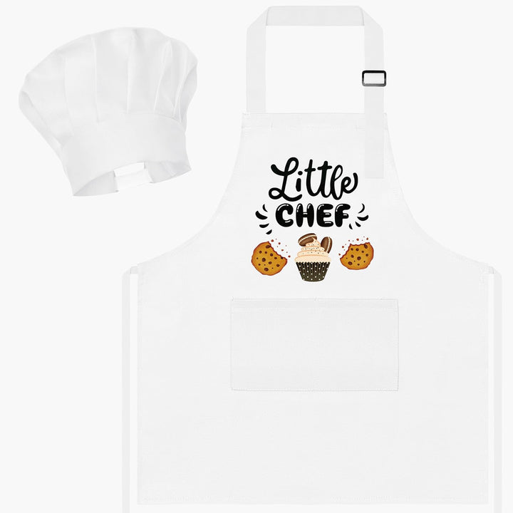 2 Pcs Kid Apron and Chef Hat Set, Adjustable Children Blue Kitchen Apron Cooking Baking Painting and Training Kits Dress up Role Play Chef Toy Kid Funny Cooking Gift New Year