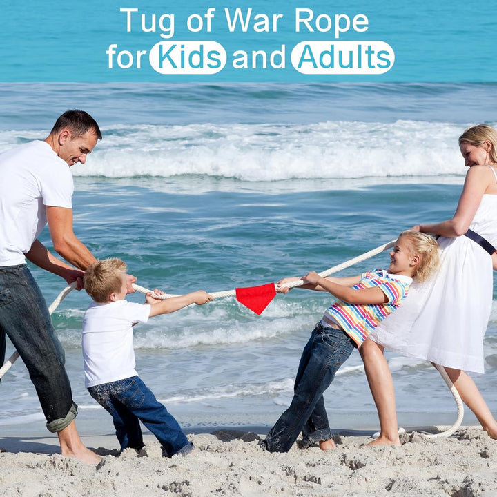 Tug of War Rope for Kids and Adults, Outdoor Lawn Yard Family Reunion Birthday Party Games, Tug of War Rope with Flag for Team Building Activities Field Day Game Carnival Games (White)