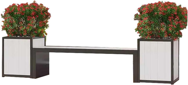 Outdoor Park Planter Bench Outdoor Flower Box Sitting Chair Combination Commercial Square Planter with Seat Wooden Leisure Bench Park Flower Box Bench(L260*D50*H60Cm)