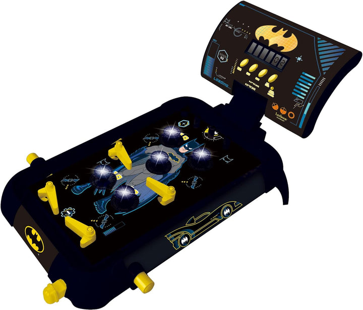 Batman Electronic Pinball Machine, Fun Sounds and Light Effects, 5 Obstacles, Works with 3 LR14 Batteries, Black/Yellow, JG610BAT