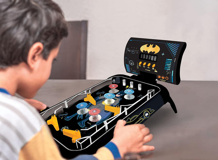 Batman Electronic Pinball Machine, Fun Sounds and Light Effects, 5 Obstacles, Works with 3 LR14 Batteries, Black/Yellow, JG610BAT