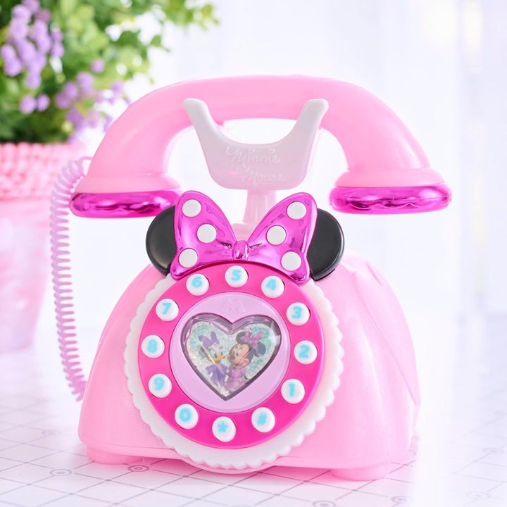 Disney Junior Minnie Mouse Ring Me Rotary Style Phone with Lights and Sounds, Pink, Kids Toys for Ages 3 up by