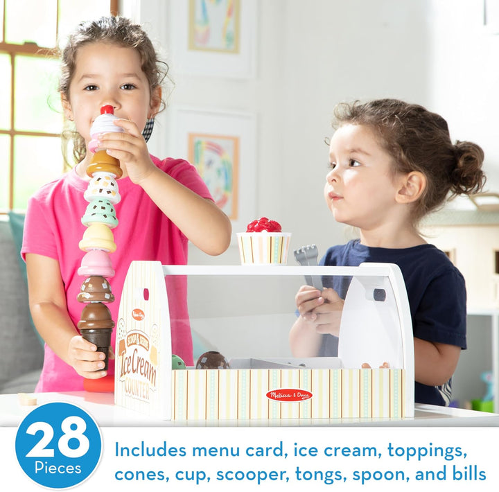 Wooden Scoop and Serve Ice Cream Counter (28 Pcs) - Play Food and Accessories