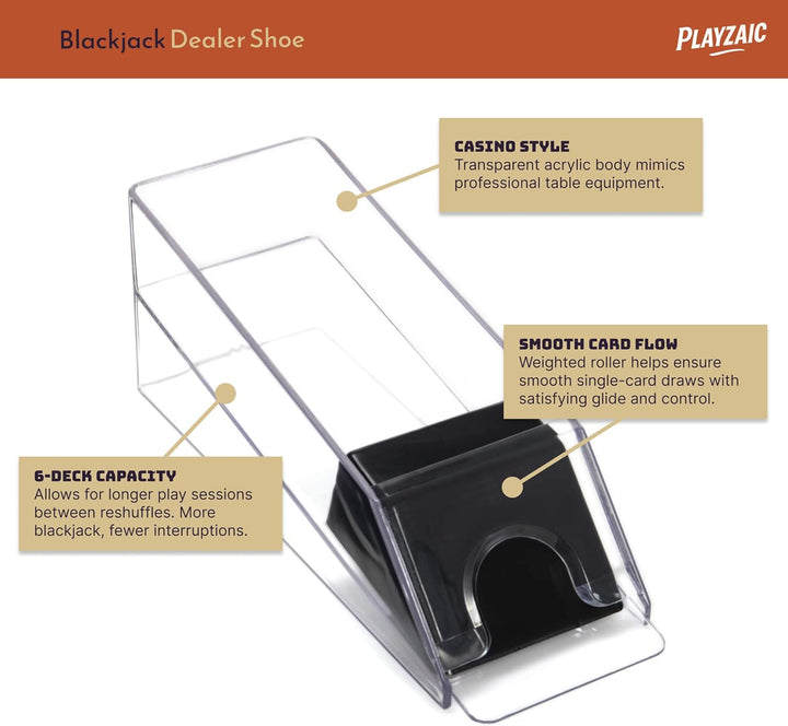 6-Deck Blackjack Dealer Shoe & Discard Tray Set - Smooth Card Roller and Casino Style Clear Acrylic Tabletop Design for Home Game Nights