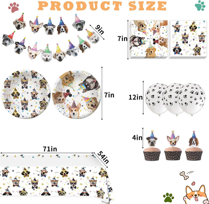 Dog Birthday Party Supplies Serves 20, Puppy Party Decorations Dog Party Plates Banner Napkins Paws Balloons Table Cover and Cake Topper for Doggy Kids Dog Party Decorations