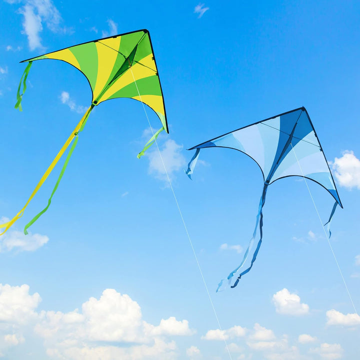 3 Packs Large Delta Kite Green, Blue and Rainbow, Easy to Fly for Kids with 262.5 Ft String, Large Delta Beach Kite for Outdoor Games and Activities