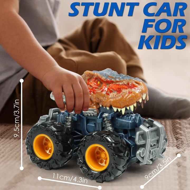 T-Rex Dinosaur Toy Cars for Kids 3-8, Friction Powered Monster Truck with Mechanical Motor, Push N Go Car Stunt Play Party 209-R3