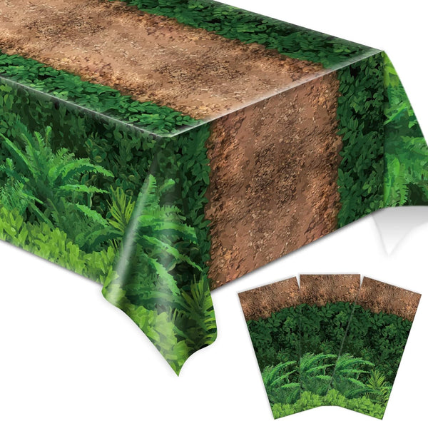 3Pcs Forest Path Tablecloth Dinosaur Party Tablecloth Woodland Birthday Supplies Dino Jungle Party Decorations Favor for Baby Shower, Picnic, Camping 105 X 54 Inch