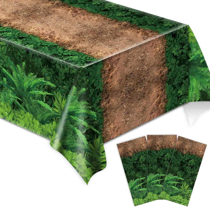 3Pcs Forest Path Tablecloth Dinosaur Party Tablecloth Woodland Birthday Supplies Dino Jungle Party Decorations Favor for Baby Shower, Picnic, Camping 105 X 54 Inch
