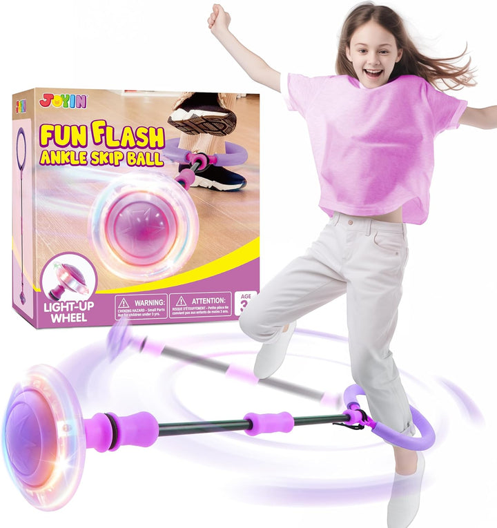Pink Ankle Skip Ball with Flashing Lights, Toy for Kids Indoor & Outdoor, Flashing Swing Ball Foldable Sports Toy, Birthday Gifts for Kids 3 4 5 +