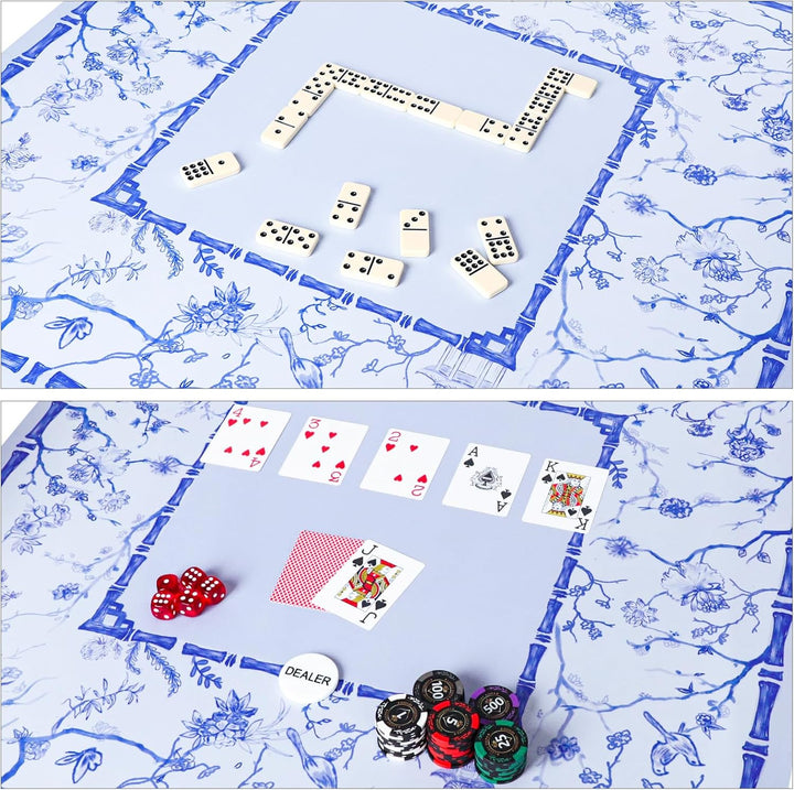 Large Blue Mahjong Mat (31.5” X 31.5”) with Black Carrying Bag, Anti-Slip, Noise-Reducing Table Cover for Mahjong, Poker, Board Games, Dominoes, and Card Games