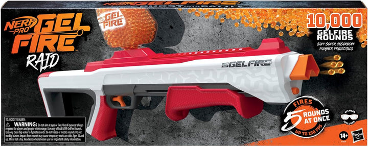 Pro Gelfire Raid Blaster, Fire 5 Rounds at Once, 10,000 Gel Rounds, 800 round Hopper, Eyewear, Toys for Teens Ages 14 & Up