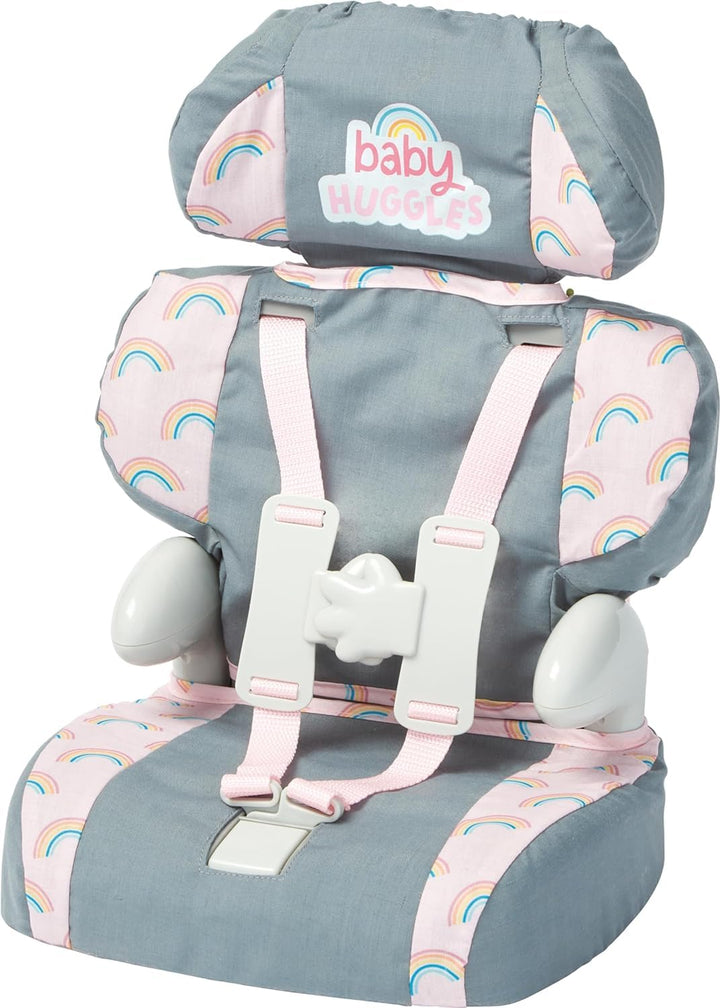 Baby Huggles Toys - Pink Booster Seat - Car Seat for Dolls with Adjustable Headrest & Buckles - Fits Dolls Sizes up to 14" - Suitable for Preschool Toys - Playset for Children Aged 3+