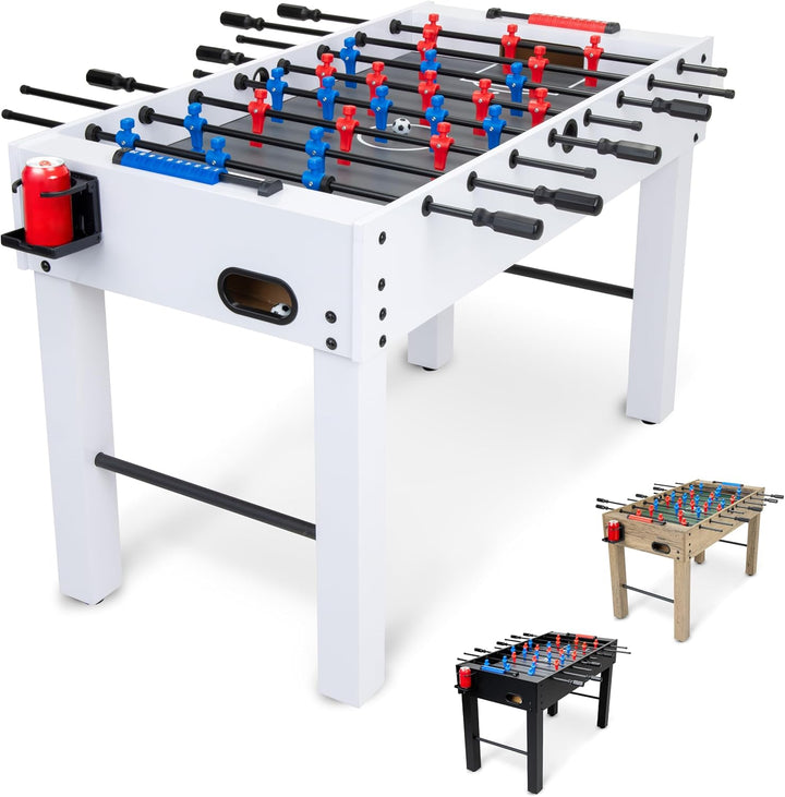48 Inch Game Room Size Foosball Table - Black, Oak, or White - Includes 4 Balls and 2 Cup Holders