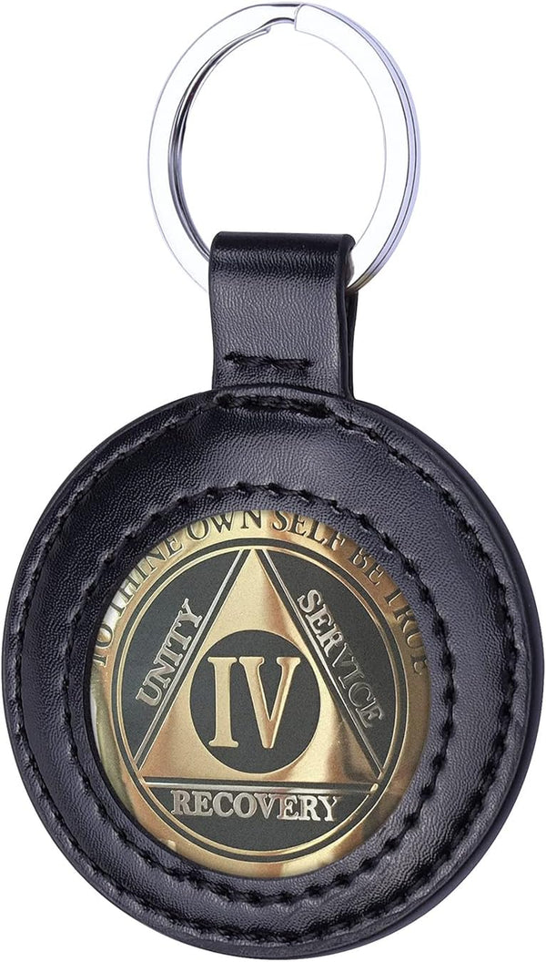 PU Leather Coin Holder Keychain for AA Medallion, Standard Challenge Coin, Recovery Chip - Black